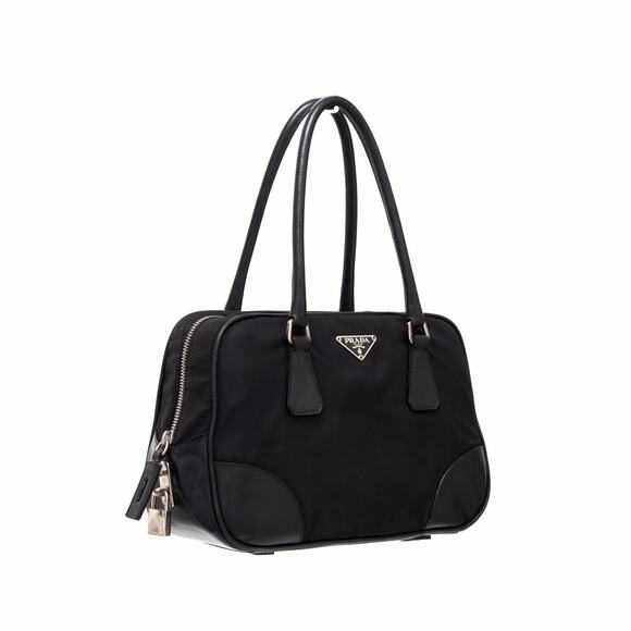 PRADA Tessuto Nylon Triangle Logo Bauletto Bag Black Vintage Y2K RARE - Picture 3 of 15